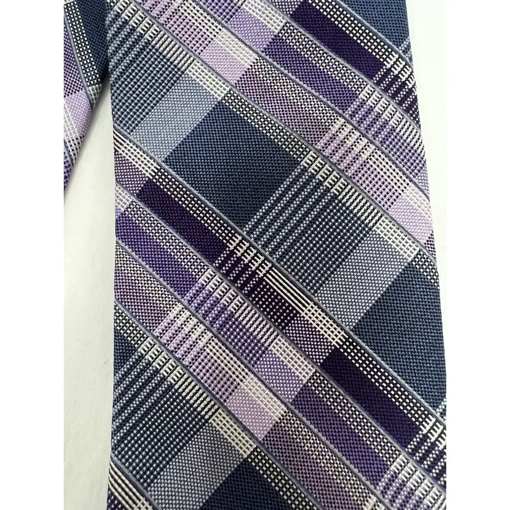 Pronto Uomo Purple Twill Silk Tie Classic Plaid Mens‎ Necktie